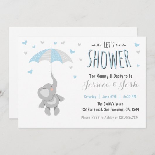 Elephant Little Peanut Babydusche Einladung (Vorne/Hinten)