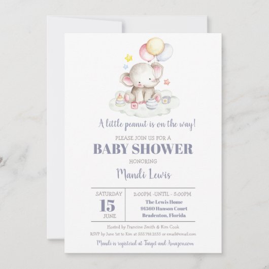 Elephant Little Peanut Boy Kinderdusche Einladung (Vorderseite)