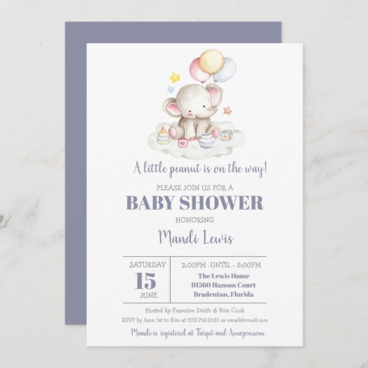 Elephant Little Peanut Boy Kinderdusche Einladung (Vorne/Hinten)