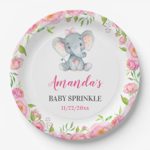 Elephant Little Peanut Girl Babydusche Sprinkle Pappteller
