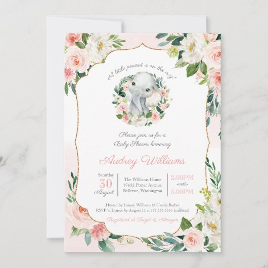 Elephant Little Peanut Lush Pink Girl Babydusche Einladung (Vorderseite)