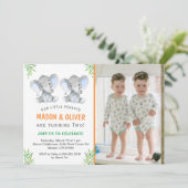 Elephant Little Peanuts Twin Boys Birthday Party Einladung (Stehend Vorderseite)