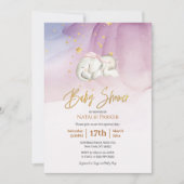 Elephant Little Star Watercolor Babydusche Einladung (Vorderseite)