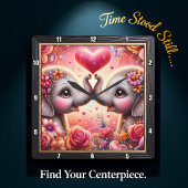 Elephant Love Heart Pink Quadratische Wanduhr