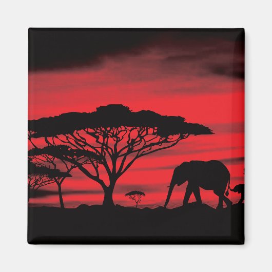 Elephant Magical Sunset Magnet (Vorne)