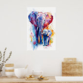 Elephant Mama and Baby Watercolor Print, Nursery Poster (Küche)