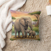 Elephant Mama And Calf Safari Animals  Kissen (Decke)