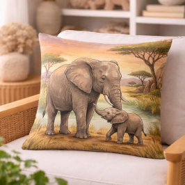 Elephant Mama And Calf Safari Animals  Kissen