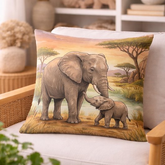 Elephant Mama And Calf Safari Animals  Kissen