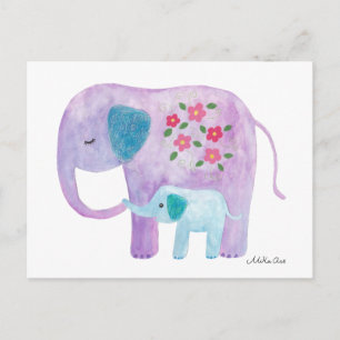 Elephant Mama & Baby Postcard Niedliche Elefantenk Postkarte