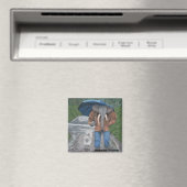 Elephant Man Dog Walking Fantasy Art Button Magnet (In Situ (Geschirrspüler))
