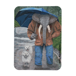 Elephant Man Walking Dogs Fantasy Art Foto Magnet
