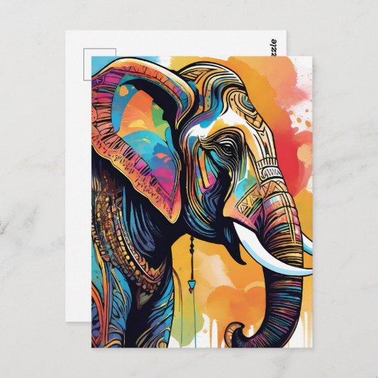 Elephant Mandala Aquarell Postkarte (Vorne/Hinten)