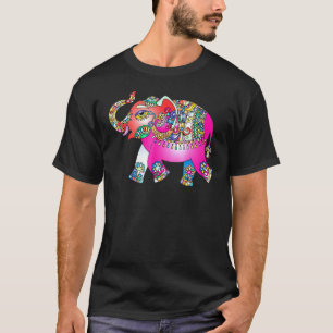Elephant Mandala - Farbenfrohe Regenbogenpsychedel T-Shirt