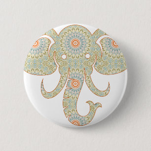 Elephant Mandala in Light Green und Orange Button