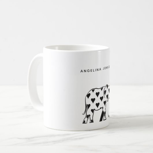 Elephant, minimaler schwarz-weißer Mustername Kaffeetasse (Vorderseite Links)