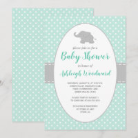 Elephant Mint Green Gray Polka Dot Baby Dusche
