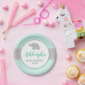 Elephant Mint Green Gray Polka Dot Baby Dusche Pappteller (Party)