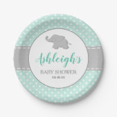 Elephant Mint Green Gray Polka Dot Baby Dusche Pappteller (Vorderseite)