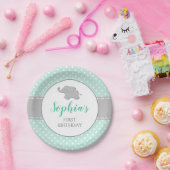 Elephant Mint Green Polka Dot 1. Geburtstag Party Pappteller (Party)