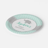 Elephant Mint Green Polka Dot 1. Geburtstag Party Pappteller (Schrägansicht)
