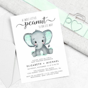 Elephant Mint Green Watercolor Paares Babydusche Einladung