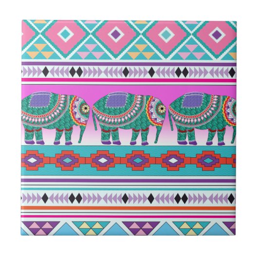 Elephant mit Azteken-Muster Fliese (Vorderseite)