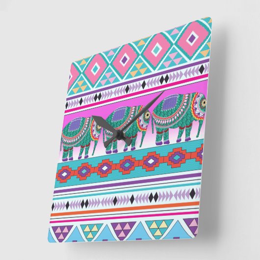 Elephant mit Azteken-Muster Quadratische Wanduhr (Winkel)