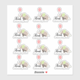 Elephant mit Balloon Baby Dusche Danke Set Aufkleber