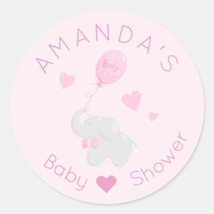 Elephant mit Balloon Baby Shower Girl Runder Aufkleber