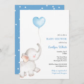 Elephant mit Blue Balloon Baby Dusche Einladung (Vorne/Hinten)