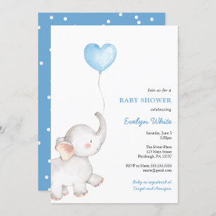 Elephant mit Blue Balloon Baby Dusche Einladung