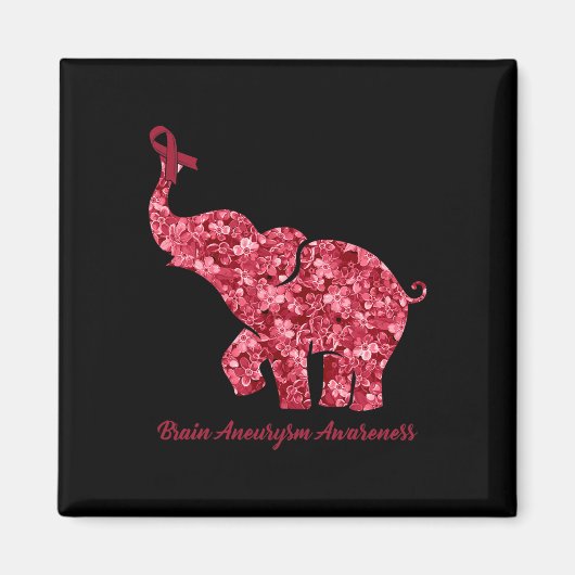 Elephant mit Blume Gehirnaneurysma Awareness Ribb Magnet (Vorne)