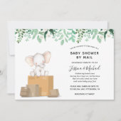 Elephant mit Greenery Baby Shower by Mail Einladung (Vorderseite)
