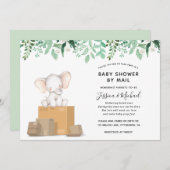 Elephant mit Greenery Baby Shower by Mail Einladung (Vorne/Hinten)