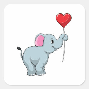 Elephant mit Heart Balloon Quadratischer Aufkleber