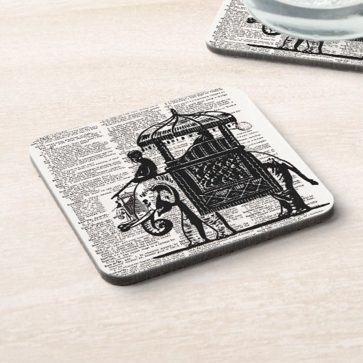 Elephant mit Howdah Dictionary Art Getränkeuntersetzer (Linke Seite)