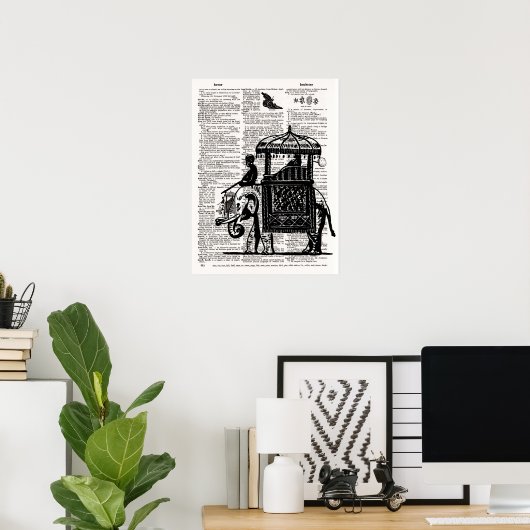 Elephant mit Howdah Dictionary Art Poster (Heimbüro)