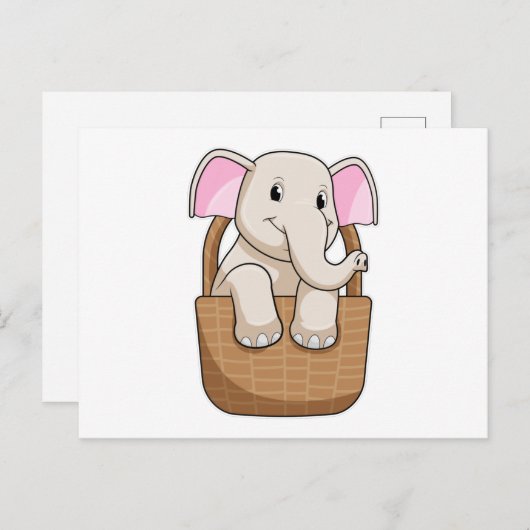 Elephant mit Korbweide Postkarte (Vorne/Hinten)