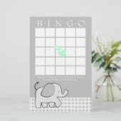 Elephant mit Mint Green Hearts Gingham Bingo Card (Stehend Vorderseite)