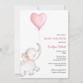 Elephant mit Pink Balloon Baby Dusche Einladung (Vorderseite)