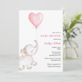 Elephant mit Pink Balloon Baby Dusche Einladung (Stehend Vorderseite)