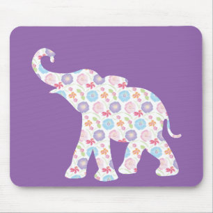 Elephant-mit-Watercolor-Blume-Muster einzigartig Mousepad