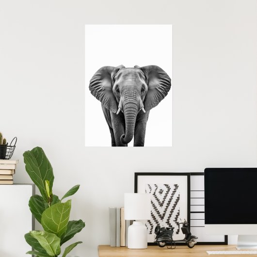 Elephant Modern Black White Poster (Heimbüro)