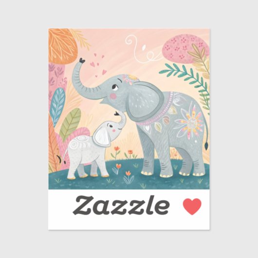 Elephant Mom and Baby Aufkleber (Blatt)