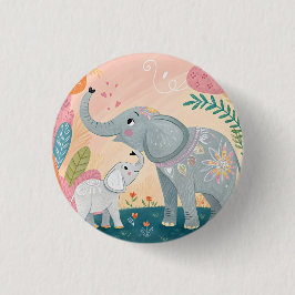 Elephant Mom and Baby Button