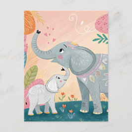 Elephant Mom and Baby Postkarte