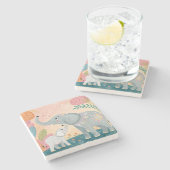 Elephant Mom and Baby Steinuntersetzer (Seitenansicht)