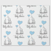 Elephant Mommy & Baby Dusche Blue Gray White Boy Geschenkpapier (Flach)