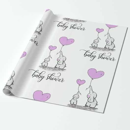 Elephant Mommy & Baby Shower Lavender Lila Geschenkpapier (Ungerollt)